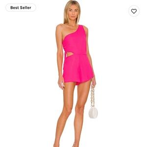 Superdown Aimey one shoulder hot pink romper NWT